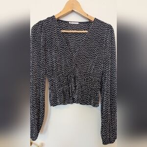 Zara Black White Polka Dot Long Sleeve Cropped Blouse SZ Medium